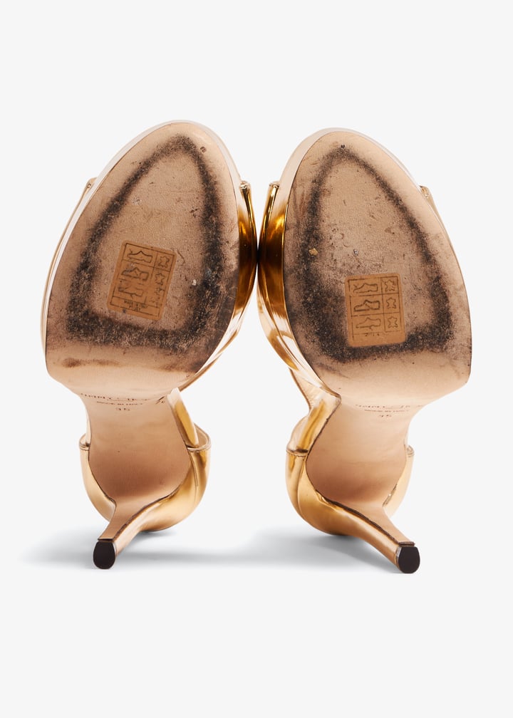 累積売上総額第１位！VIPセール★JIMMY CHOO★MISTY 120MM Jimmy Choo Pre-Loved Max metallic platform sandals for Women