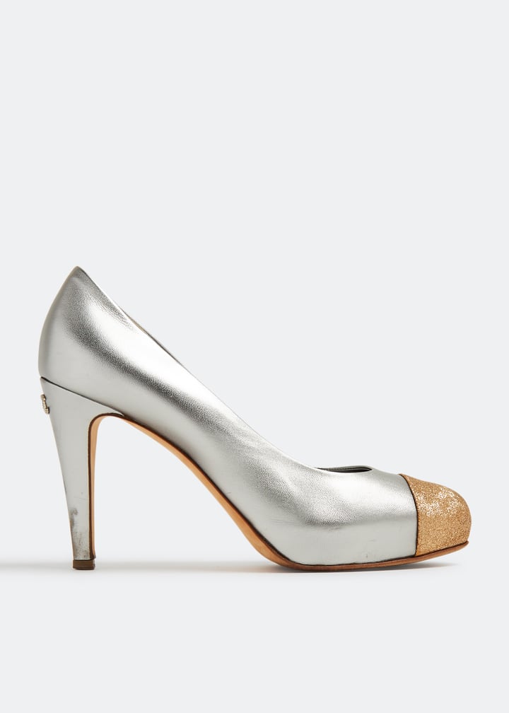 Chanel Pre-Loved Glitter CC cap-toe pumps for Women - Silver