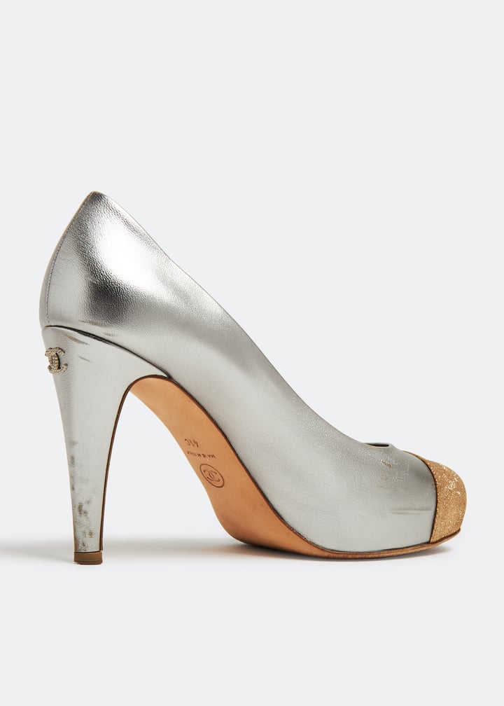 Chanel Pre-Loved Glitter CC cap-toe pumps for Women - Silver