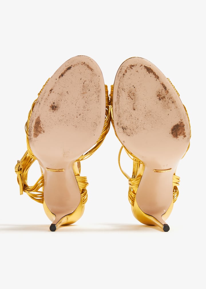 GUCCI スネークヒール　リップロゴ　レースアップ　ゴールド　35 Gucci Pre-Loved Allie sandals for Women - Gold in UAE