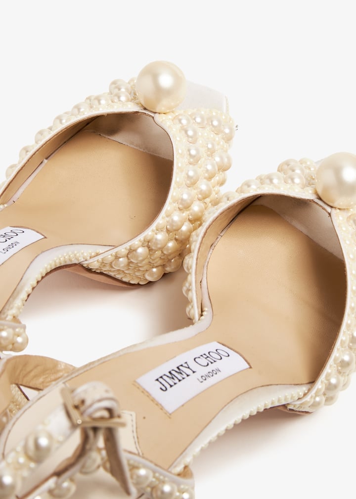【JIMMY CHOO】Perla 120-Ocsr-Ecru/Natural ★関税送料込み Jimmy Choo Pre-Loved Sacaria pearl-embellished platform