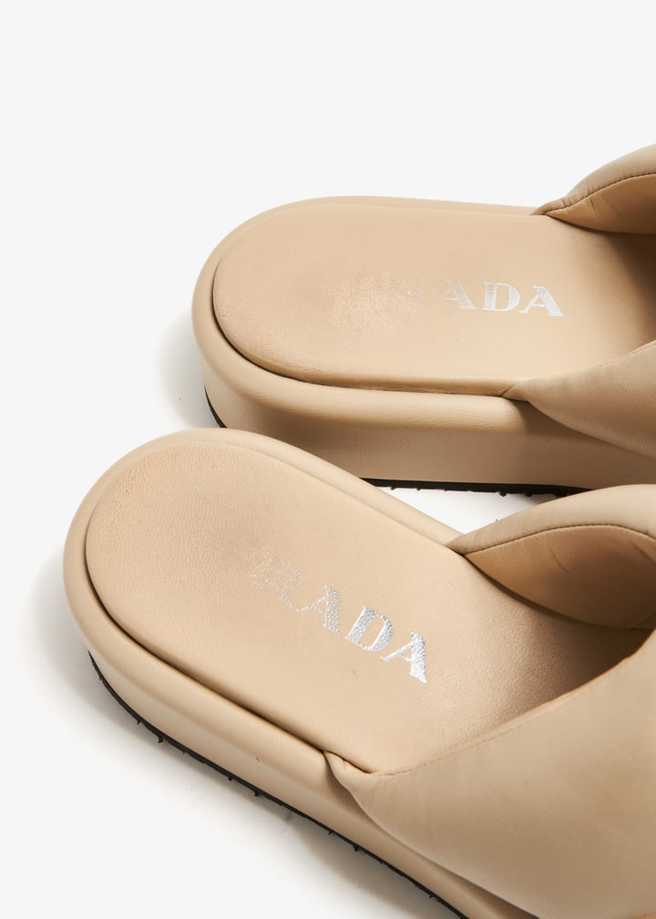 Prada Pre-Loved Triangle logo padded flatform sandals for Women