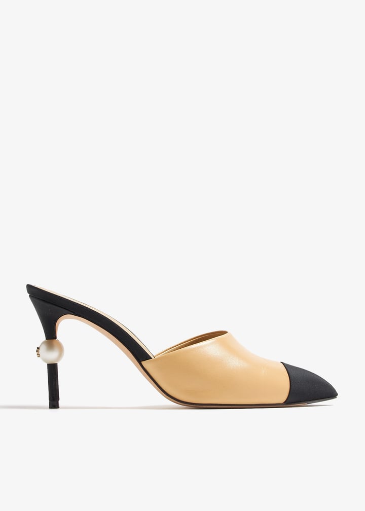 ✴美品✴CHANEL ミュール CHANEL Lambskin Pearl Toe Ring Slingback Sandals 40 Black