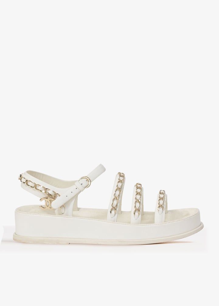 Chanel Pre-Loved Interlocking CC Logo sandals for Women White in