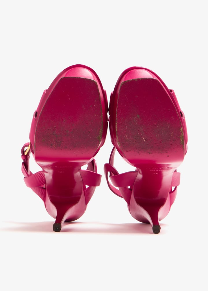 サンダル・ミュール Saint Laurent Antiqued pink leather Tribute 105 sandals SAINT LAURENT Metallic Calfskin Tribute 105 Platform Sandals