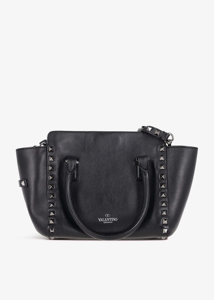 トートバッグ VALENTINO GARAVANI BLACK LEATHER MINI ROCKSTUD TOTE BAG VALENTINO GARAVANI MINI ROCKSTUD TOTE BAG - Garde Robe Italy