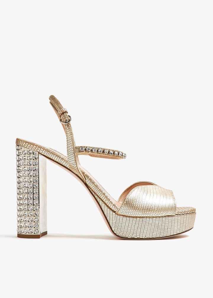 Miu Miu Pre-Loved Pyrite Lizard-printed platform sandals for