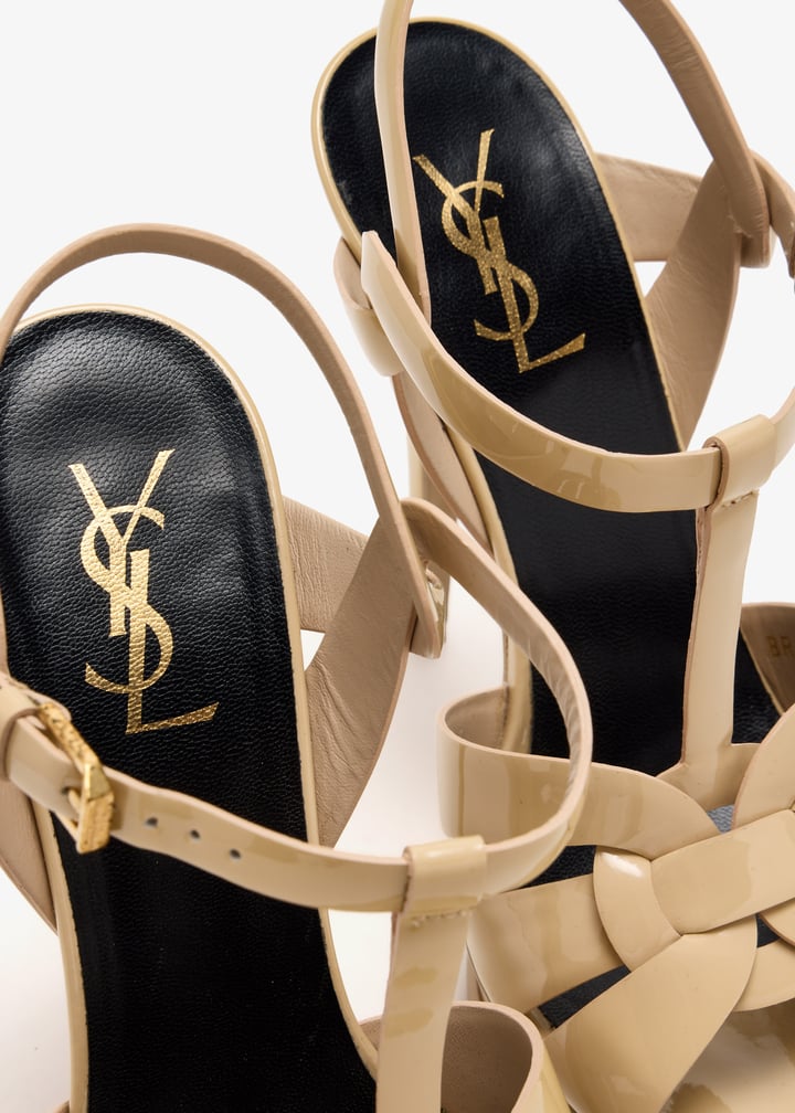 Saint Laurent Pre-Loved Tribute platform sandals for Women Beige