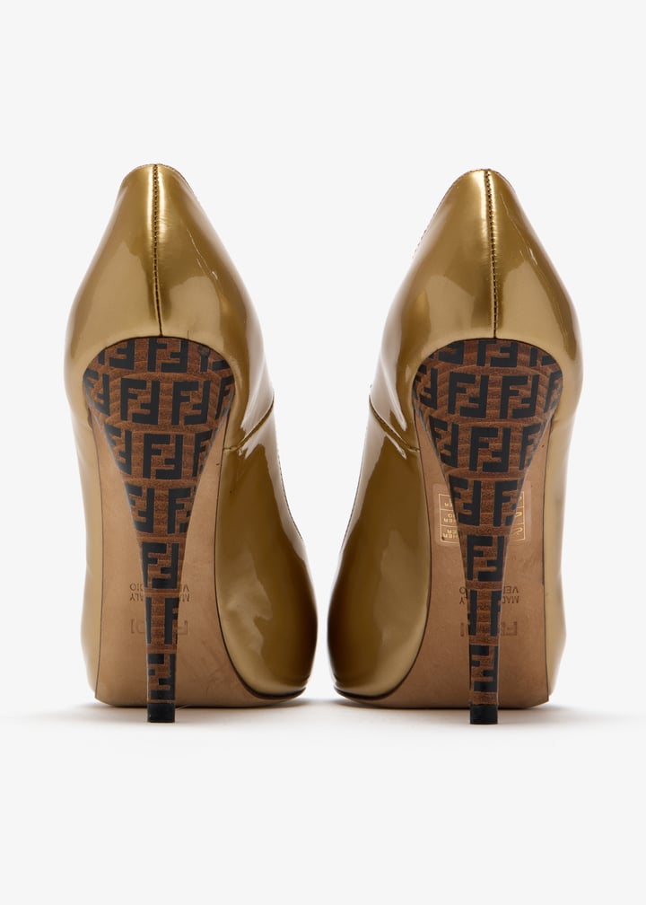 FENDI Pre-Loved Zucca peep-toe pumps for Women - Gold in UAE