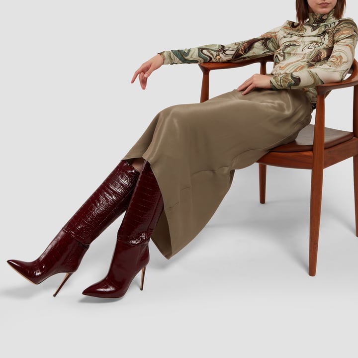 ミドルブーツ PARIS TEXAS Women Boots PX1685XV0SN CB BROWN Pointed knee-high boots in smooth dark brown leather - Paris