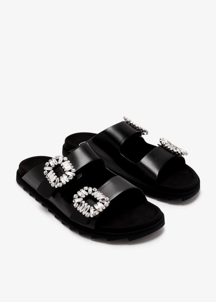 サンダル・ミュール Roger Vivier Slidy Viv Strass Buckle Slidy Viv' Strass Buckle Mules in Leather Gold Woman