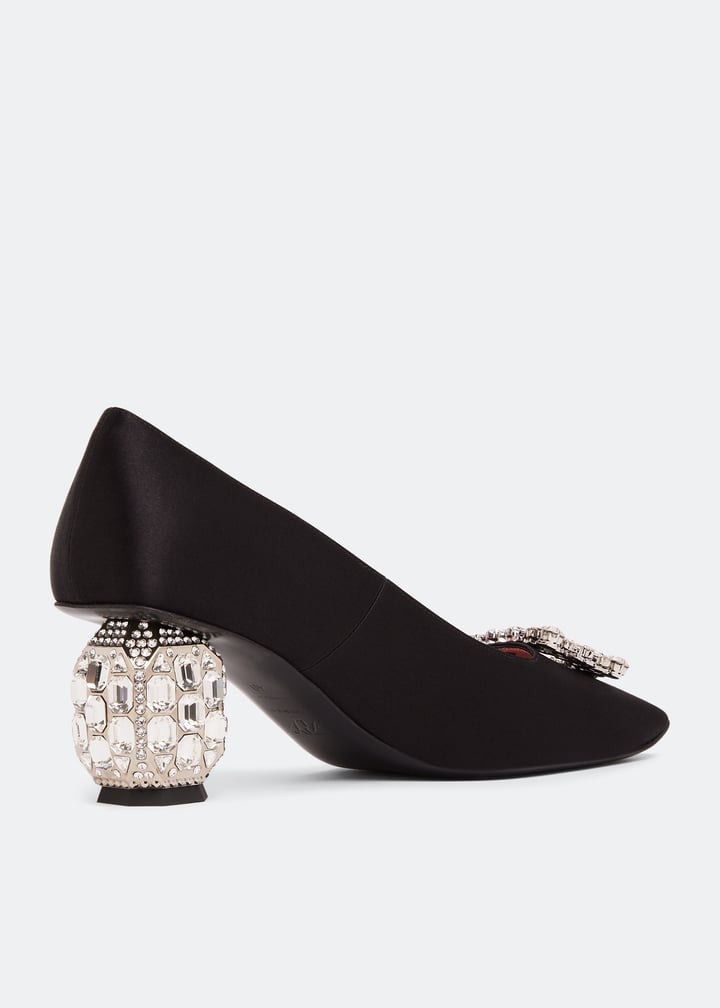 ROGER 新品 黒 レース ストーン M~L Roger Vivier Jewel heel rhinestone buckle pumps for Women