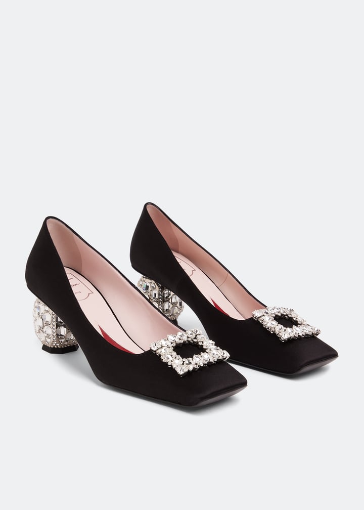 ROGER 新品 黒 レース ストーン M~L Roger Vivier Jewel heel rhinestone buckle pumps for Women