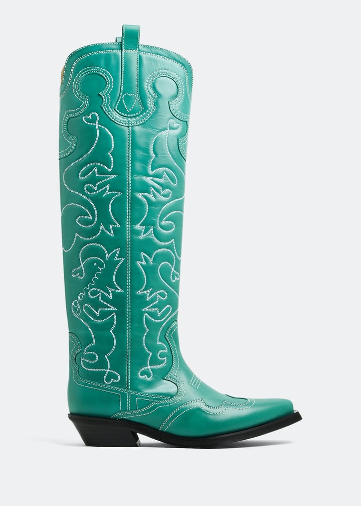 Ganni Embroidered Western boots for Women Green in KSA Level Shoes