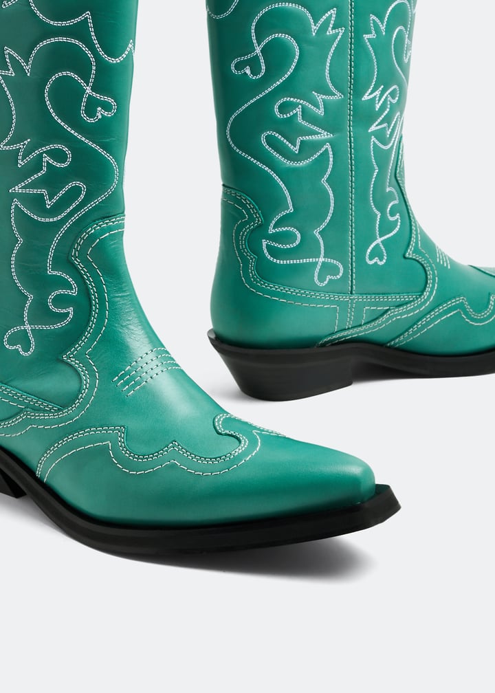 Ganni Embroidered Western boots for Women - Green in UAE