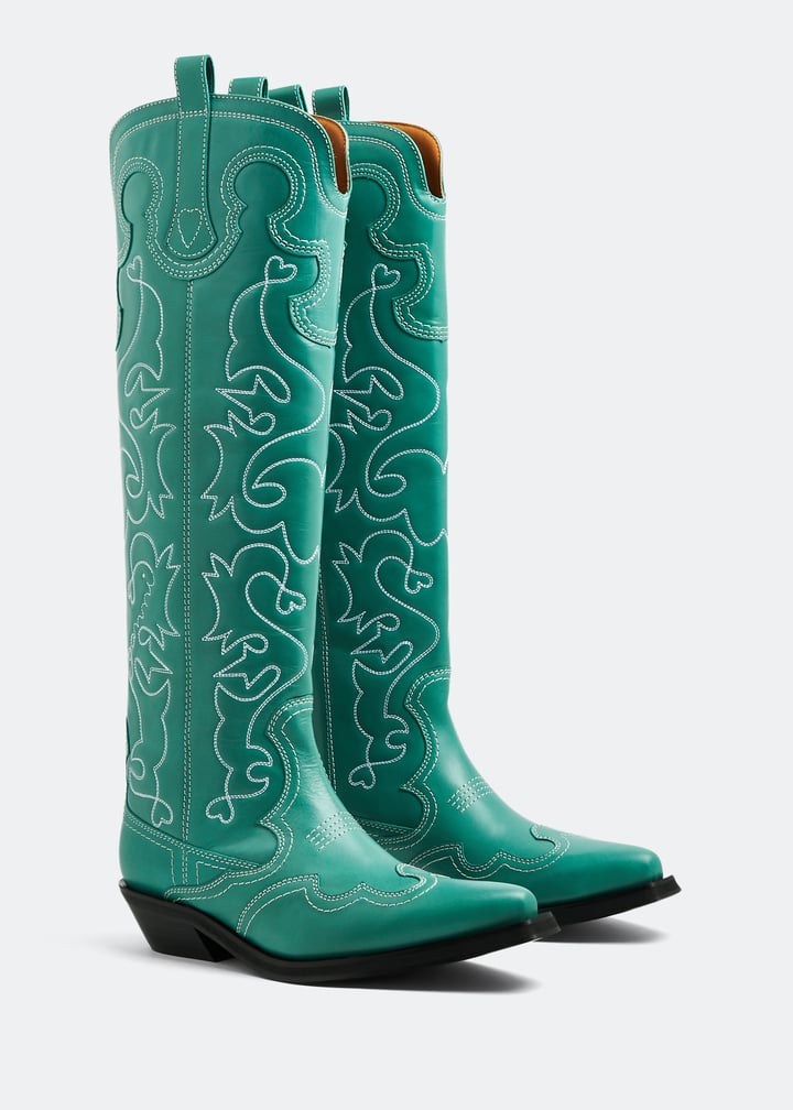 Ganni Embroidered Western boots for Women - Green in UAE