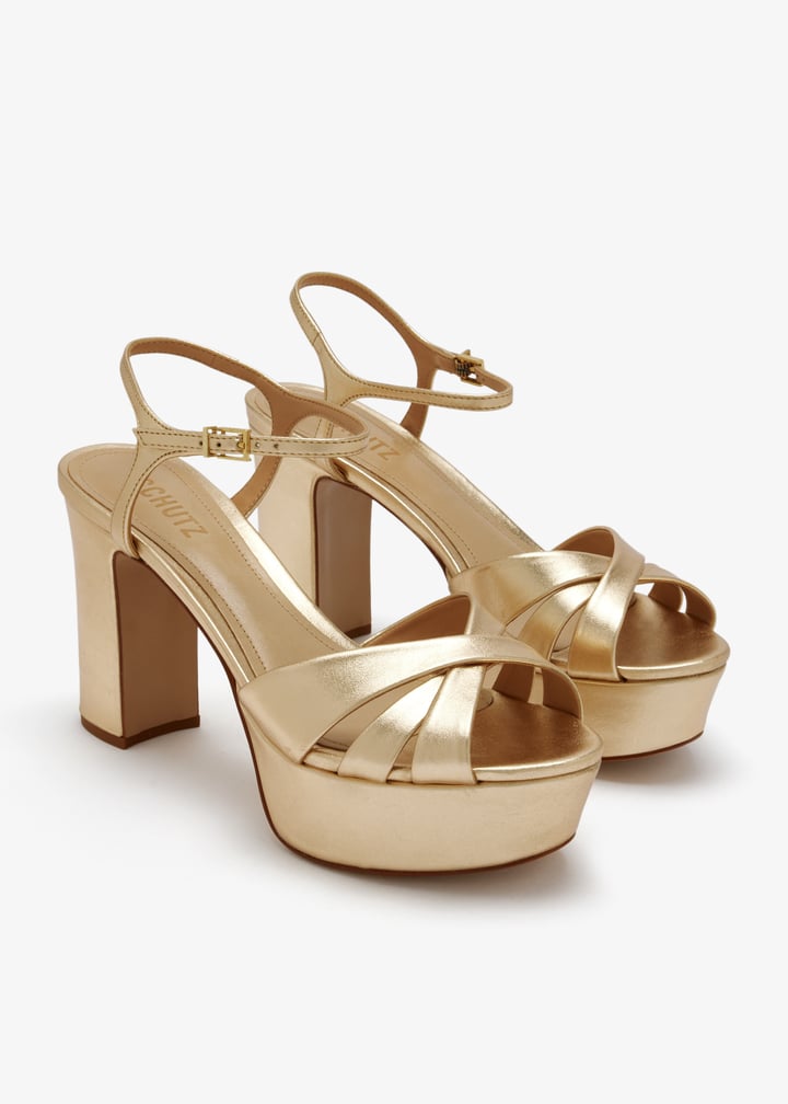 Schutz Leather platform sandals for Women - Gold in USA | Level Shoes