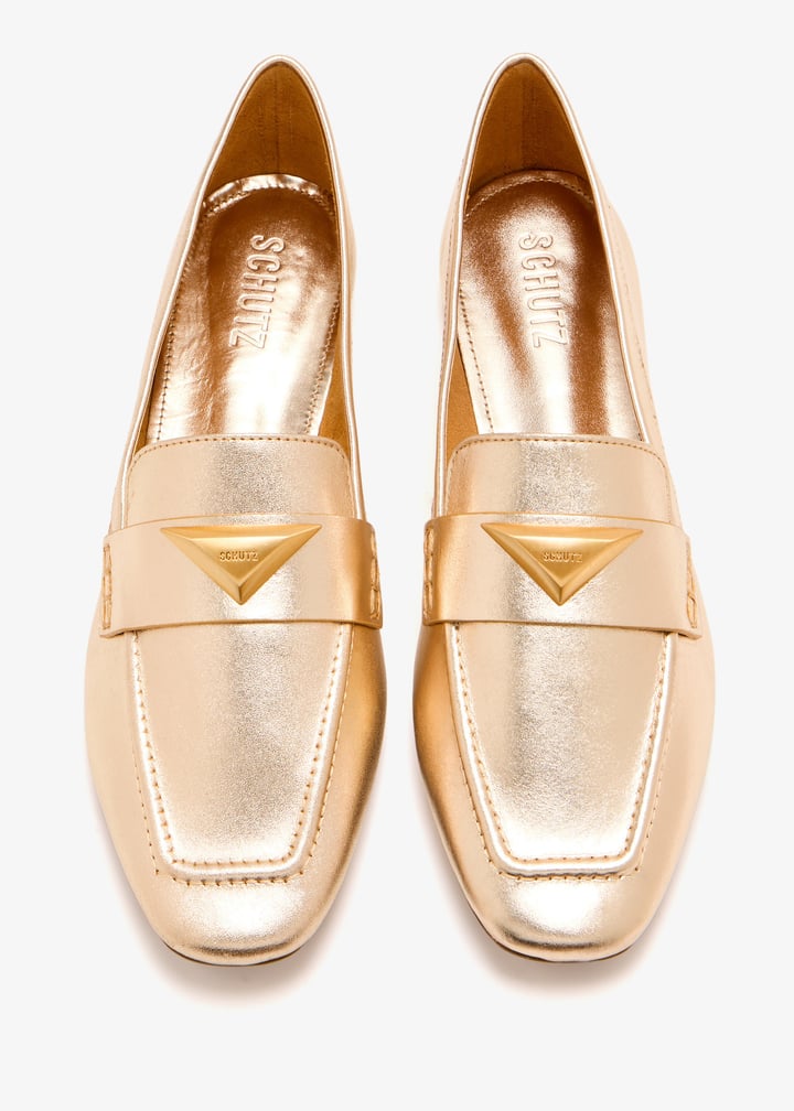 Schutz Metallic loafers for Women Gold in UAE Level Shoes