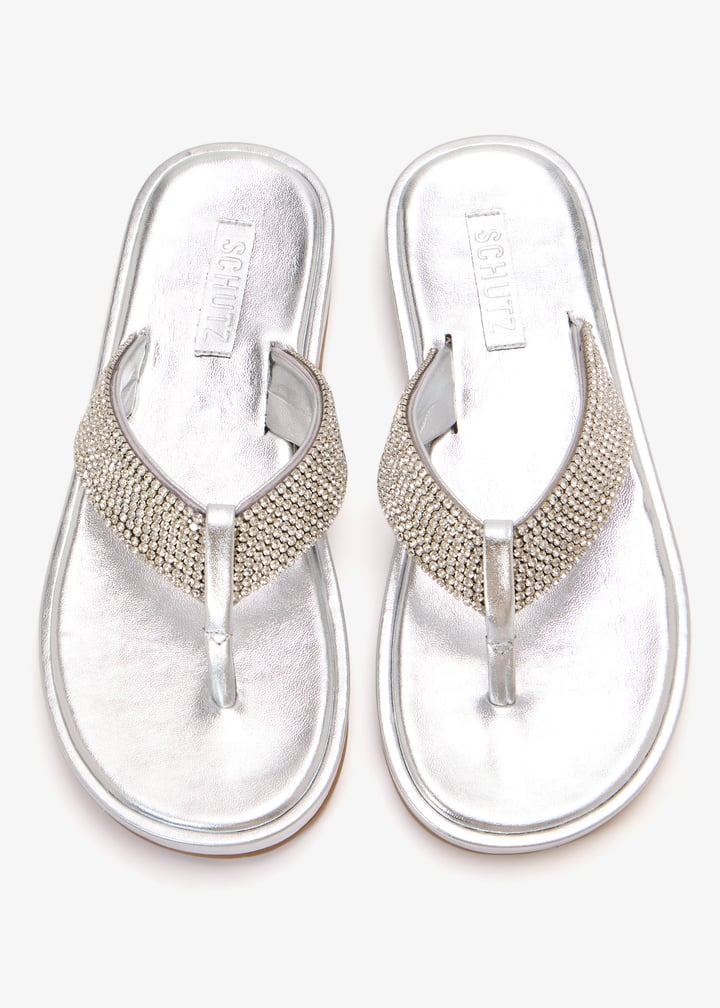 Metallic Sandals Glamorous Flat Sandals Schutz Crystal Thong Flat