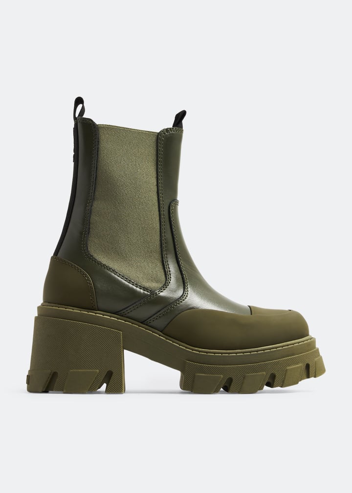 Ganni Green Chunky Chelsea Boots GANNI Colour-block Leather Ankle