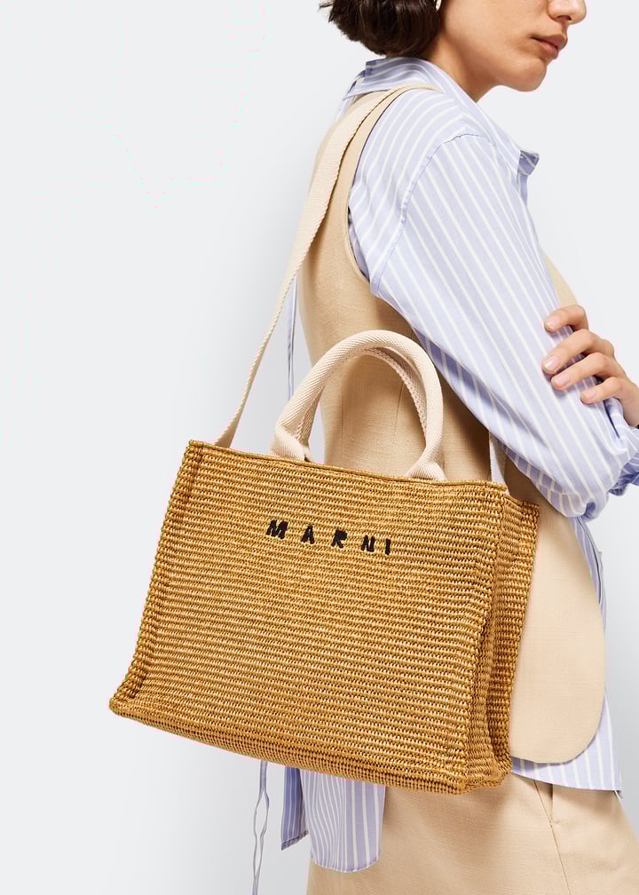 ☆MARNI☆SMALL RAFFIA East-West Tote 2wayバッグ CARROT♪ ☆MARNI☆SMALL RAFFIA East-West Tote 2wayバッグ CARROT