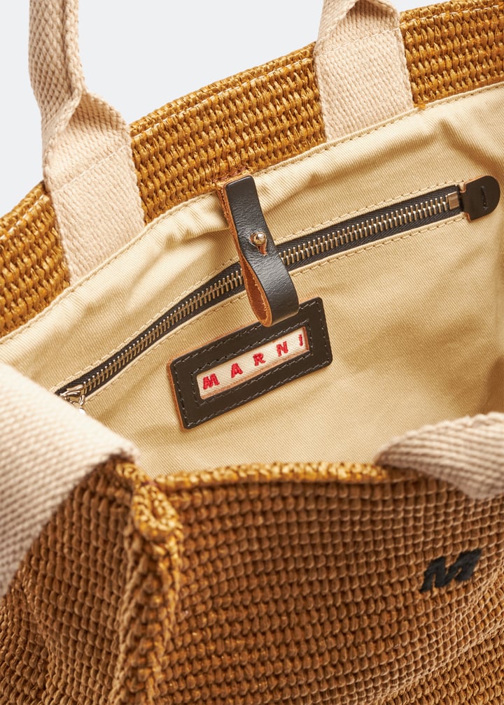 ☆MARNI☆SMALL RAFFIA East-West Tote 2wayバッグ CARROT♪ Natural-coloured raffia-effect Small Tote Bag | Marni
