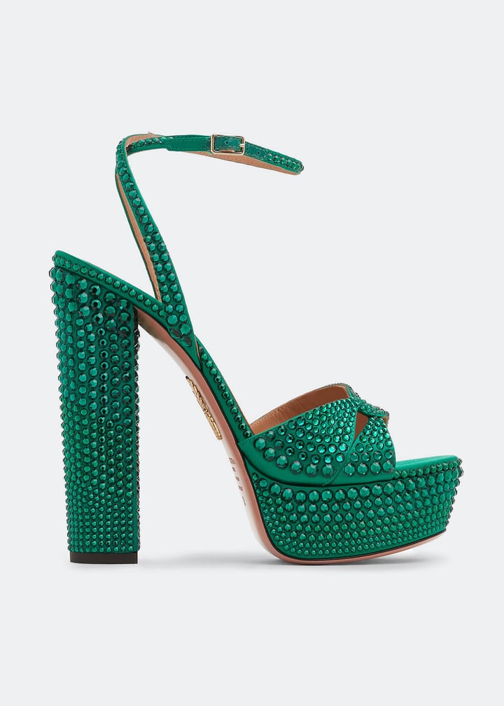 Sandales Plateforme Aquazzura Sinner 140 - Taille 35 Beige - Strass Et Bride Cheville - Occasion, état Testé