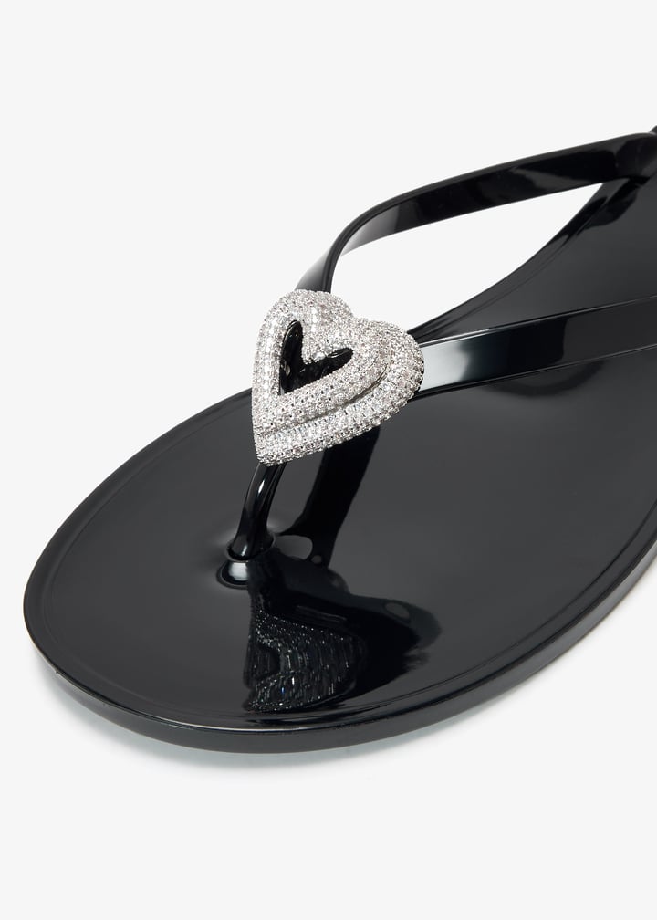 MACH & MACH ビーチサンダル S0888 05 GUM BLK MACH & MACH Double Heart thong flip flops for Women - Black