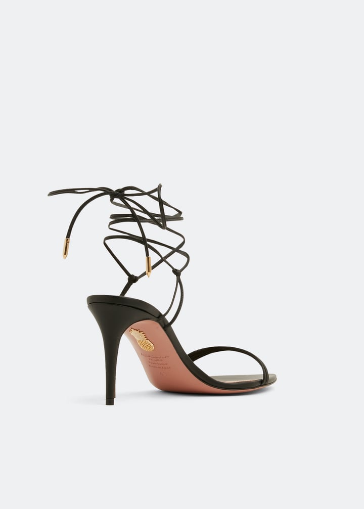 AQUAZZURA ブラックレザー ミュール Aquazzura - Flirt Black Leather Ankle Tie Flat Sandal