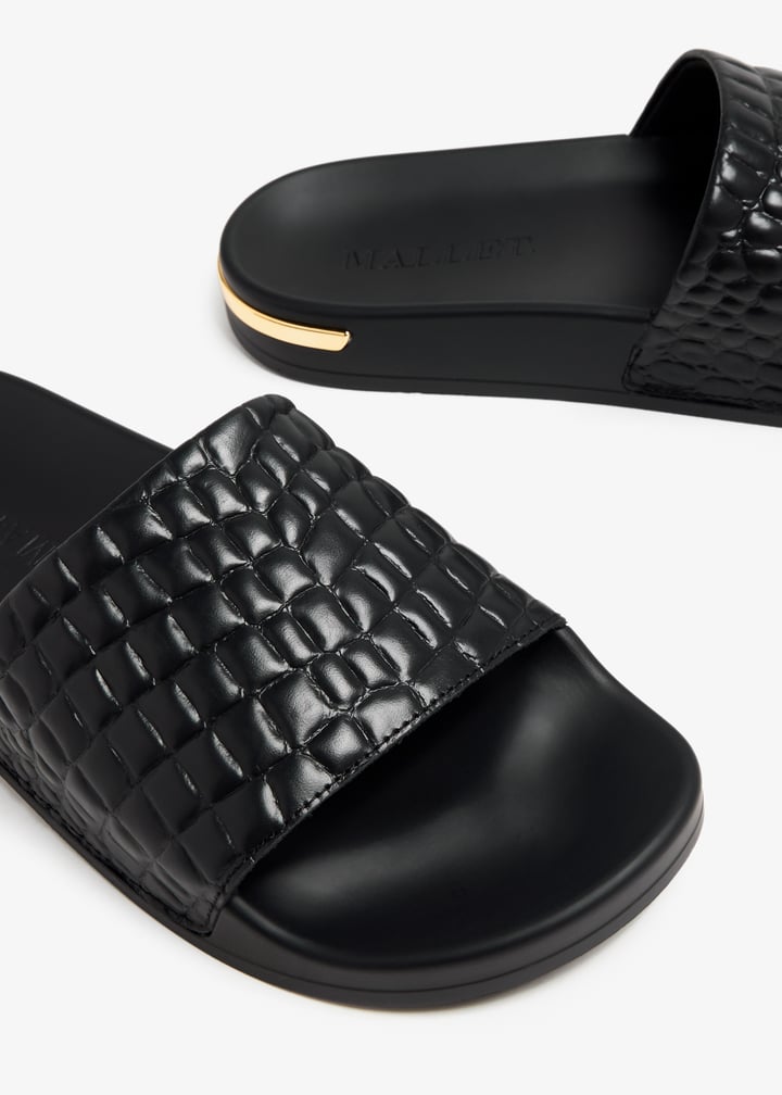 Mallet Midnight croc slides for Men - Black in KSA | Level Shoes