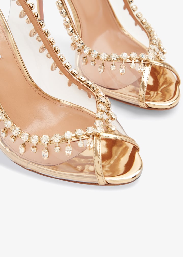 サンダル・ミュール Aquazzura TEMPTATION CRYSTAL SANDALS Temptation Crystal Satin Sandal 105 PINK Aquazzura@ Official