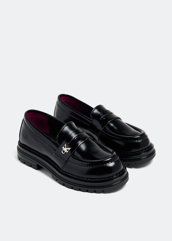 Calvin Klein CK metallic logo loafers for Girl - Black in
