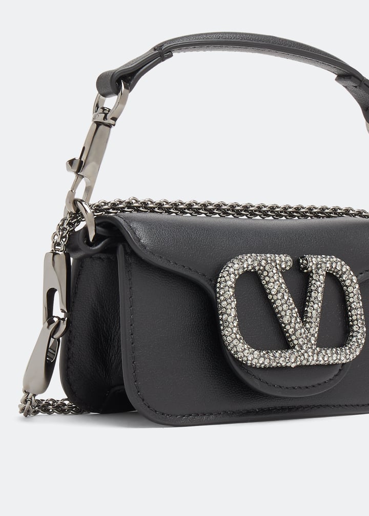 【関税&送料込】Valentino Garavani Black Leather Loca Handba Valentino Garavani Locò Calfskin Shoulder Bag for Woman in