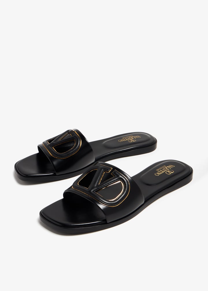 VIP【送料関税込】VALENTINO GARAVANI VLOGO CUT-OUT SANDALS Valentino Garavani VLogo Leather Cutout Flat Slide Sandals