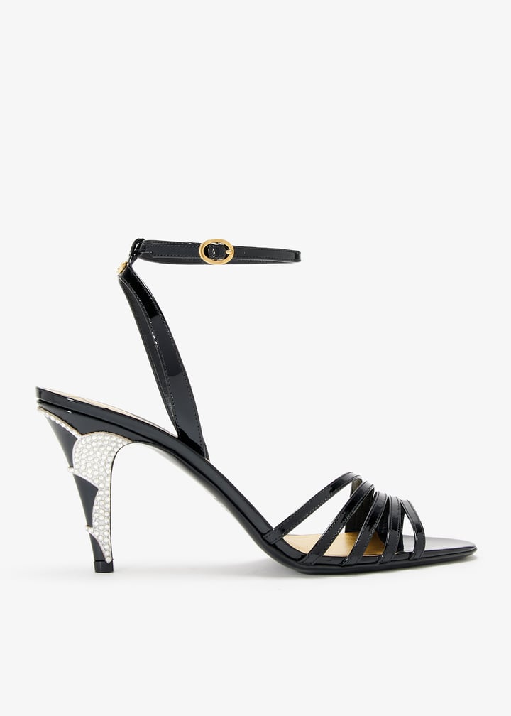 サンダル・ミュール VALENTINO BLACK LEATHER LADYCRUSH SANDALS Valentino Garavani Ladycrush Leather Ankle-Strap Sandals