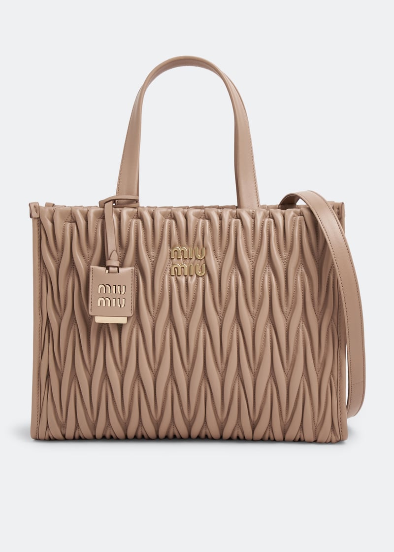 Miu Miu Matelassé nappa leather tote bag for Women - Beige