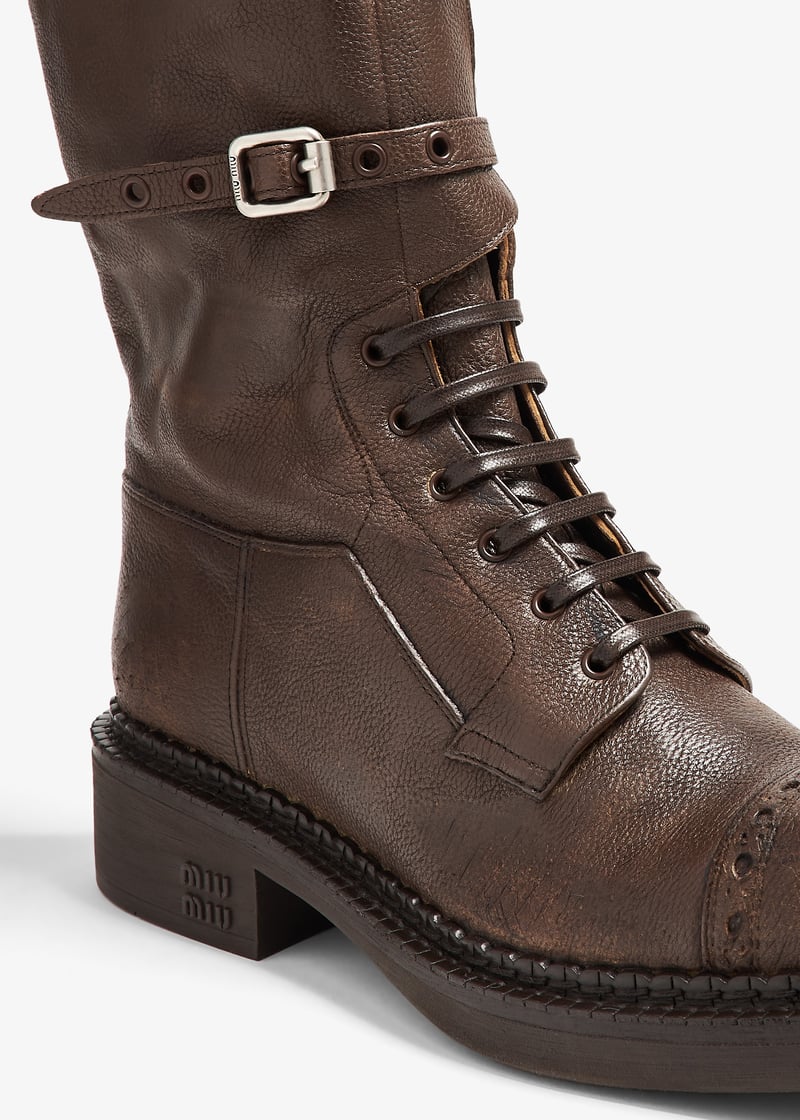 Miu Miu Lace-up leather boots for Women - Brown in UAE