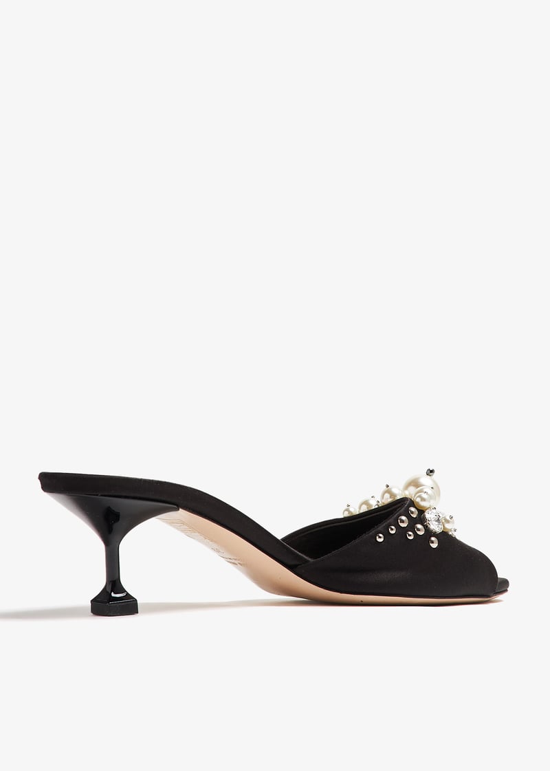 MIU MIU EMBELLISHED JEWELED CRYSTAL HEEL BLACK PATENT