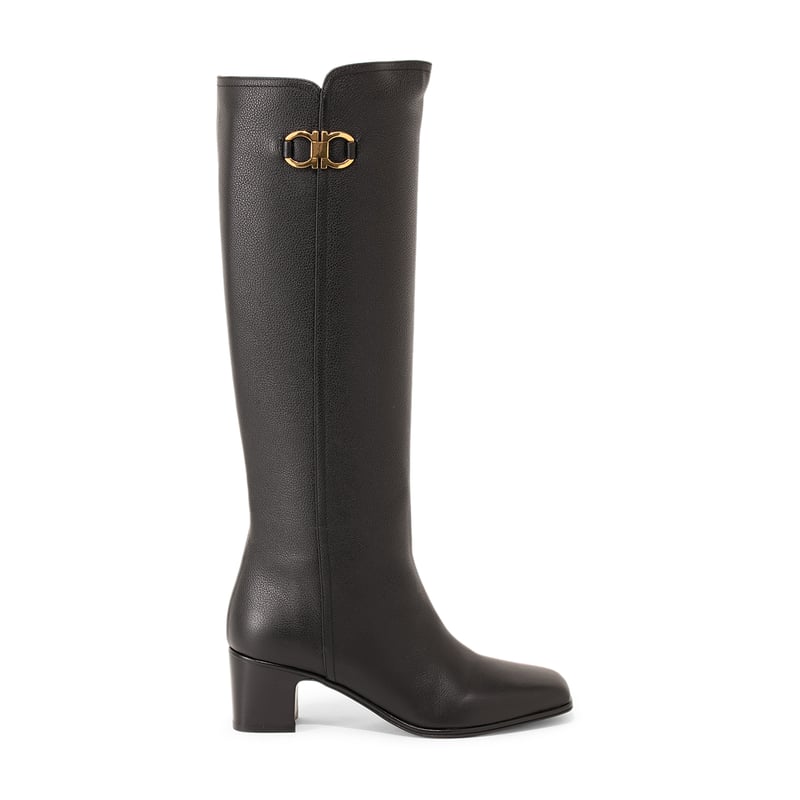 Ferragamo Gancini Leather Patent Booties Boots Size 8 Black
