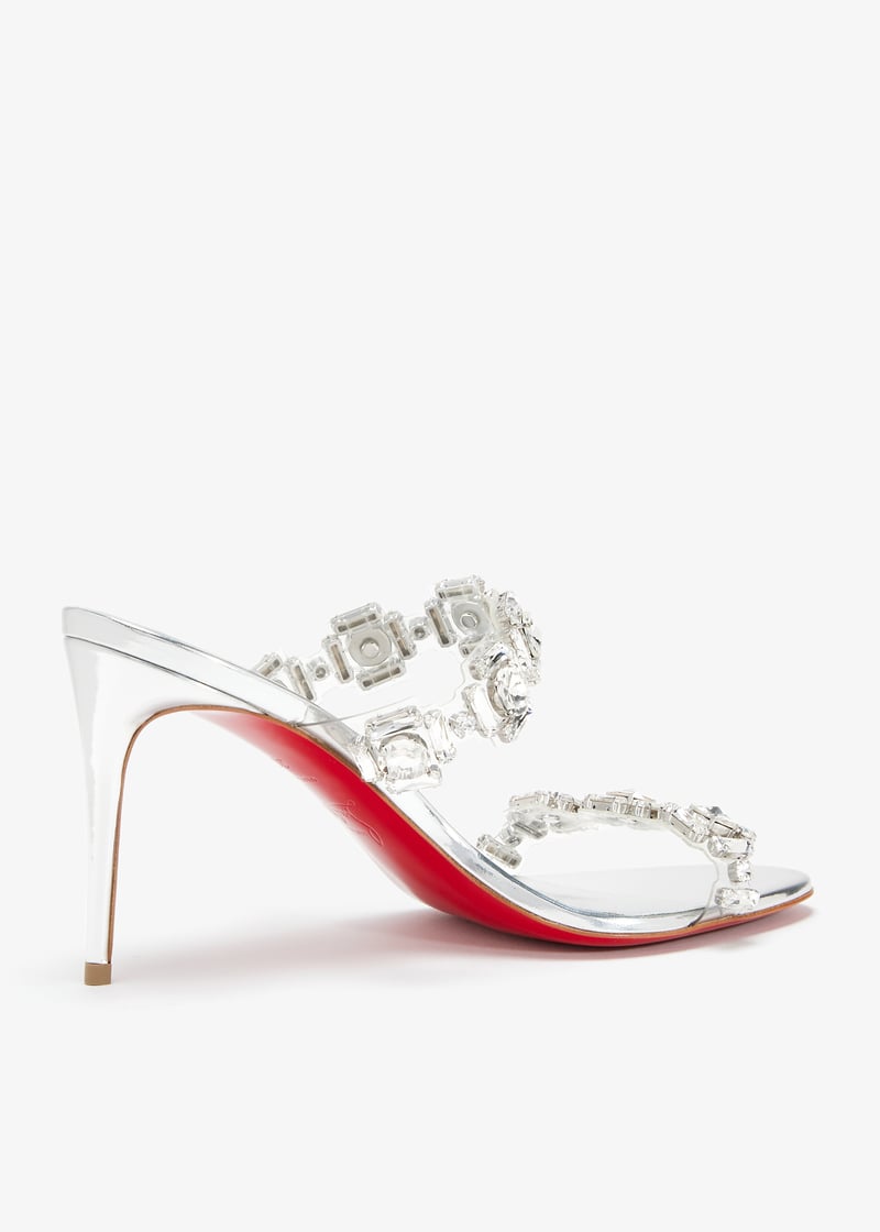 【VIPセール】Christian Louboutinサテンクリスタルミュール Rosalie Jewel - 100 mm Sandals - TPU and laminated calf
