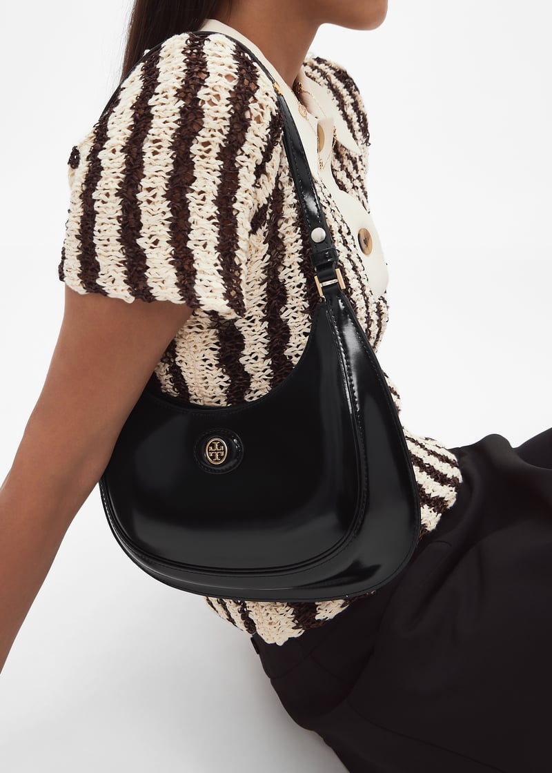 ★TORY BURCH ★ BLACK Tory Burch Robinson Spazzolato convertible crescent bag for
