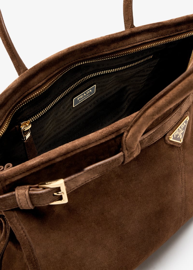 【関税&送料込】Prada Brown Suede Large Prada Demi-Lune Cros Prada Brown Suede Large Demi-Lune Crossbody Bag – LOZURI®