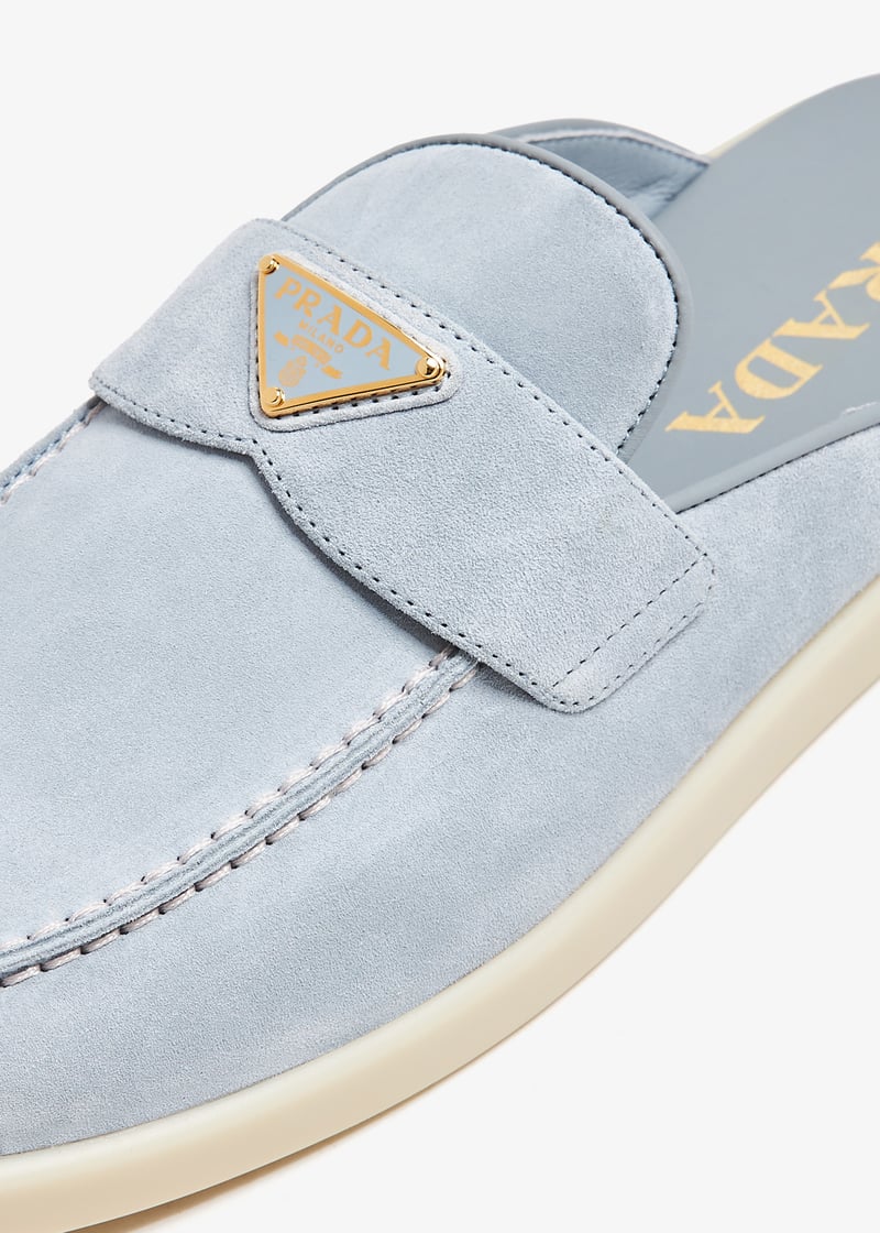 Prada Suede sabots for Women - Blue in Qatar | Level Shoes