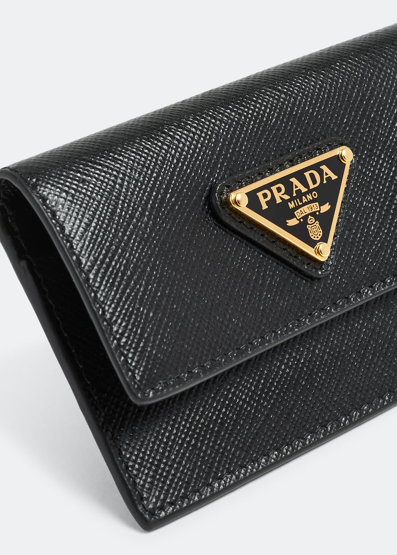 Prada Saffiano leather card holder for Women - Black in