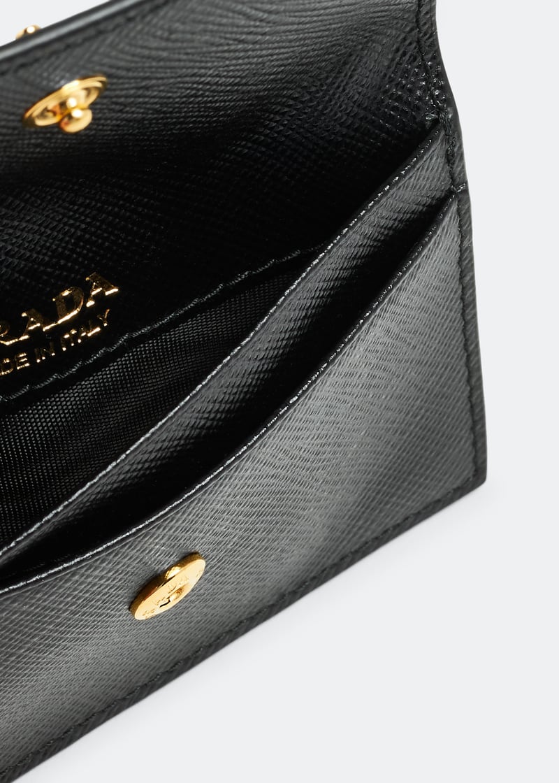 Prada Saffiano leather card holder for Women - Black in
