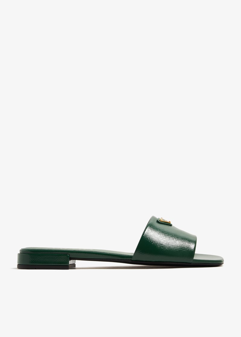Prada Saffiano patent leather slides for Women - Green in
