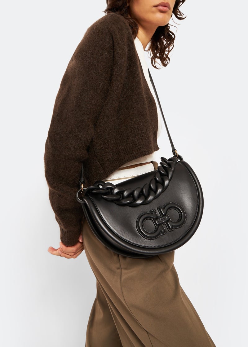 Salvatore Ferragamo AURA Shoulder Bag ハンドバッグ 革 212748 Salvatore Ferragamo Aura Chain-Linked Shoulder Bag - Save