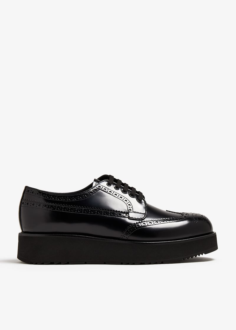 PRADA セール★ UJN812 AUTH PRADA DERBY BUSINESS SHOES 2EG288 BLACK LEATHER AIR