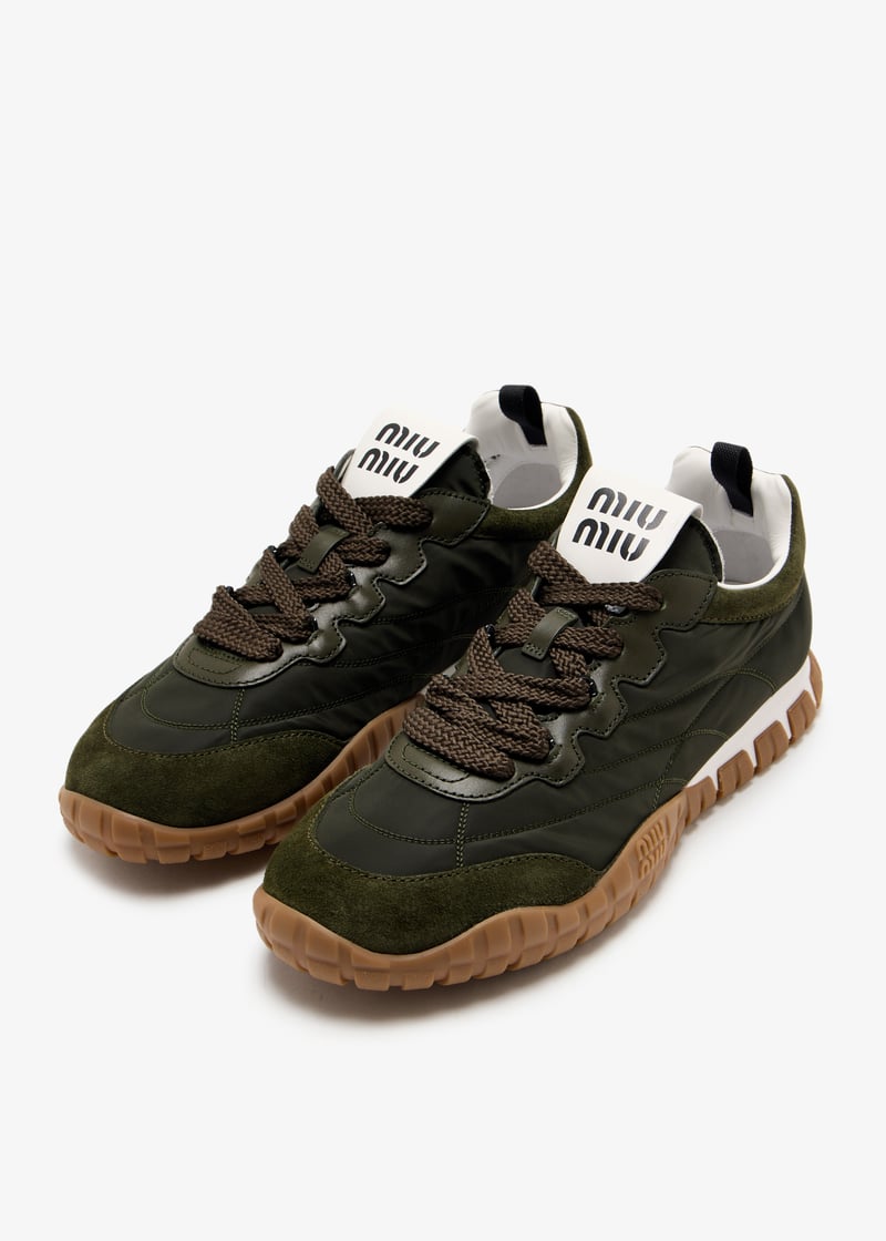 スニーカー MIU MIU 5E417E_ZJM_F0388 TYRE TECHNICAL FABRIC+SUEDE SNEAKER Topaz Tyre Technical Fabric And Suede Sneakers | Miu Miu