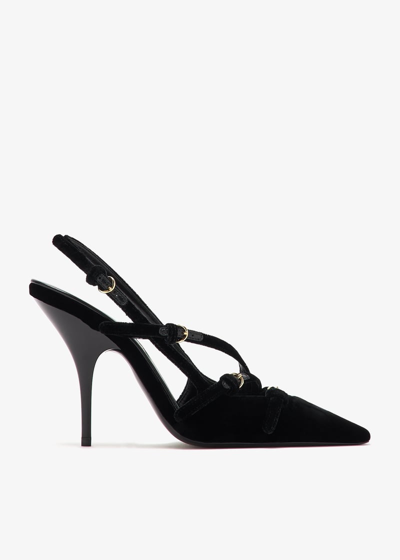 パンプス MiuMiu Velvet slingback Chain-detail velvet slingback pumps in black - Miu Miu